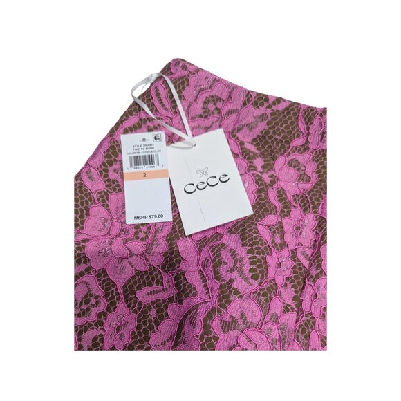 CeCe Pink Floral Lace Mini Skirt | Lined | Feminine Party Skirt - Picture 5 of 6